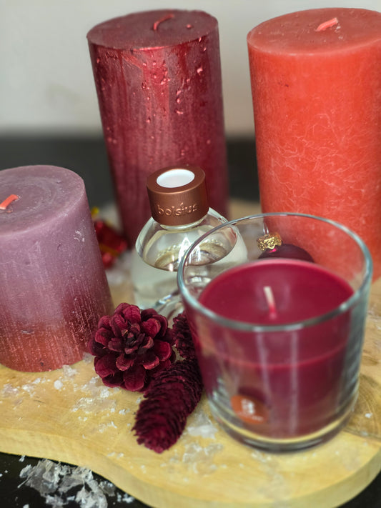 Kerstset bolsiuskaarsen rood