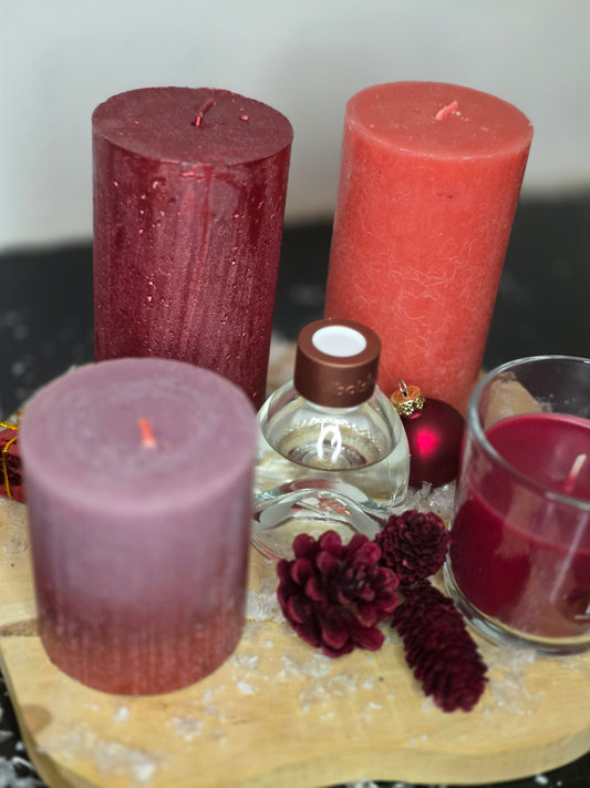 Kerstset bolsiuskaarsen rood